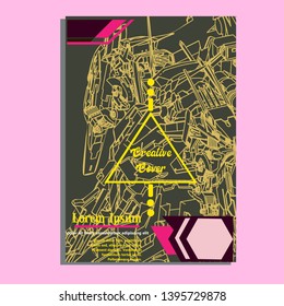 Vector illustration. Mecha sacred geometry. Mecha mock-up isolated design. For t-shirt design, poster, sticker. Line Style. - Vector