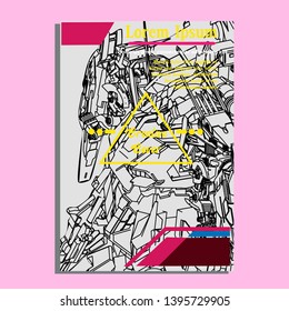 Vector illustration. Mecha sacred geometry. Mecha mock-up isolated design. For t-shirt design, poster, sticker. Line Style. - Vector