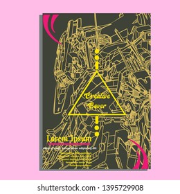Vector illustration. Mecha sacred geometry. Mecha mock-up isolated design. For t-shirt design, poster, sticker. Line Style. - Vector