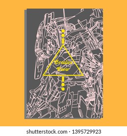 Vector illustration. Mecha sacred geometry. Mecha mock-up isolated design. For t-shirt design, poster, sticker. Line Style. - Vector