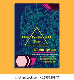 Vector illustration. Mecha sacred geometry. Mecha mock-up isolated design. For t-shirt design, poster, sticker. Line Style. - Vector