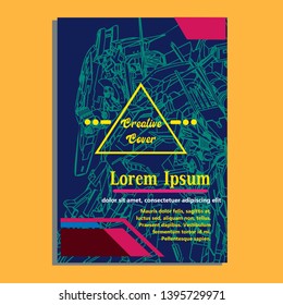 Vector illustration. Mecha sacred geometry. Mecha mock-up isolated design. For t-shirt design, poster, sticker. Line Style. - Vector