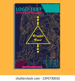 Vector illustration. Mecha sacred geometry. Mecha mock-up isolated design. For t-shirt design, poster, sticker. Line Style. - Vector