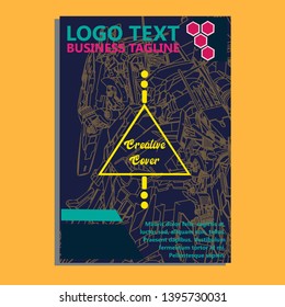 Vector illustration. Mecha sacred geometry. Mecha mock-up isolated design. For t-shirt design, poster, sticker. Line Style. - Vector