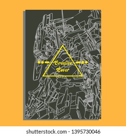 Vector illustration. Mecha sacred geometry. Mecha mock-up isolated design. For t-shirt design, poster, sticker. Line Style. - Vector