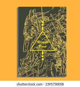 Vector illustration. Mecha sacred geometry. Mecha mock-up isolated design. For t-shirt design, poster, sticker. Line Style. - Vector