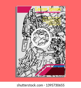 Vector illustration. Mecha sacred geometry. Mecha mock-up isolated design. For t-shirt design, poster, sticker. Line Style. - Vector