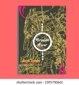 Vector illustration. Mecha sacred geometry. Mecha mock-up isolated design. For t-shirt design, poster, sticker. Line Style. - Vector