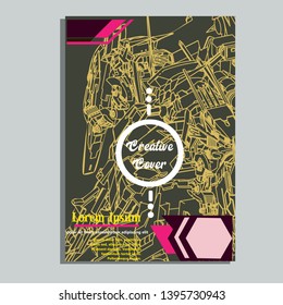 Vector illustration. Mecha sacred geometry. Mecha mock-up isolated design. For t-shirt design, poster, sticker. Line Style. - Vector
