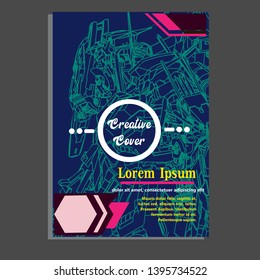Vector illustration. Mecha sacred geometry. Mecha mock-up isolated design. For t-shirt design, poster, sticker. Line Style. - Vector