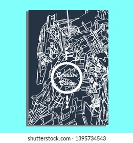 Vector illustration. Mecha sacred geometry. Mecha mock-up isolated design. For t-shirt design, poster, sticker. Line Style. - Vector