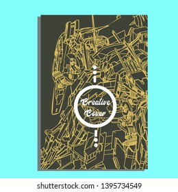 Vector illustration. Mecha sacred geometry. Mecha mock-up isolated design. For t-shirt design, poster, sticker. Line Style. - Vector