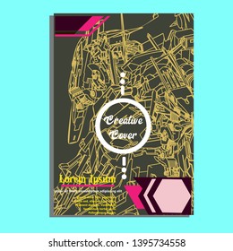 Vector illustration. Mecha sacred geometry. Mecha mock-up isolated design. For t-shirt design, poster, sticker. Line Style. - Vector