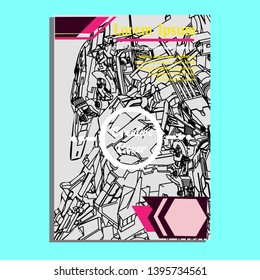 Vector illustration. Mecha sacred geometry. Mecha mock-up isolated design. For t-shirt design, poster, sticker. Line Style. - Vector