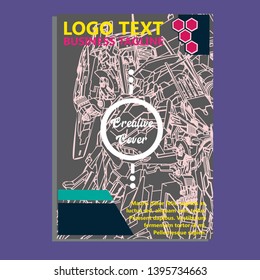 Vector illustration. Mecha sacred geometry. Mecha mock-up isolated design. For t-shirt design, poster, sticker. Line Style. - Vector