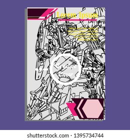 Vector illustration. Mecha sacred geometry. Mecha mock-up isolated design. For t-shirt design, poster, sticker. Line Style. - Vector