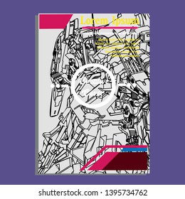 Vector illustration. Mecha sacred geometry. Mecha mock-up isolated design. For t-shirt design, poster, sticker. Line Style. - Vector