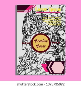 Vector illustration. Mecha sacred geometry. Mecha mock-up isolated design. For t-shirt design, poster, sticker. Line Style. - Vector