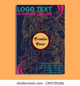 Vector illustration. Mecha sacred geometry. Mecha mock-up isolated design. For t-shirt design, poster, sticker. Line Style. - Vector