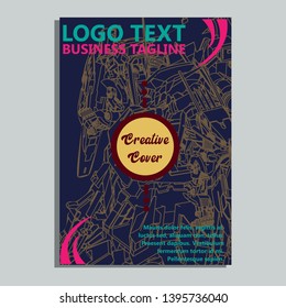 Vector illustration. Mecha sacred geometry. Mecha mock-up isolated design. For t-shirt design, poster, sticker. Line Style. - Vector