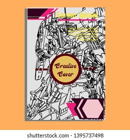 Vector illustration. Mecha sacred geometry. Mecha mock-up isolated design. For t-shirt design, poster, sticker. Line Style. - Vector