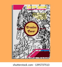 Vector illustration. Mecha sacred geometry. Mecha mock-up isolated design. For t-shirt design, poster, sticker. Line Style. - Vector