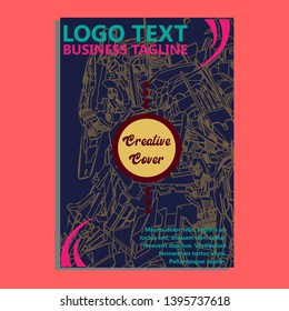 Vector illustration. Mecha sacred geometry. Mecha mock-up isolated design. For t-shirt design, poster, sticker. Line Style. - Vector