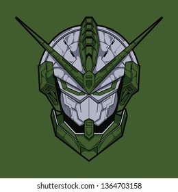 Vector illustration. Mecha X114 in green background. For t-shirt design, poster, sticker.