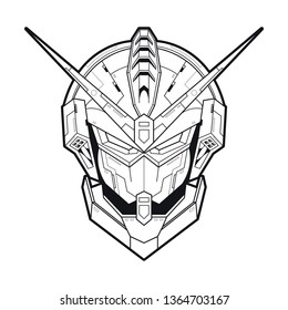 Vector illustration. Mecha X114 in white background. For t-shirt design, poster, sticker. Line Style.