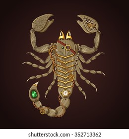 Vector illustration of mechanic animal like a  luxury scorpion in steampunk or steam-punk style.