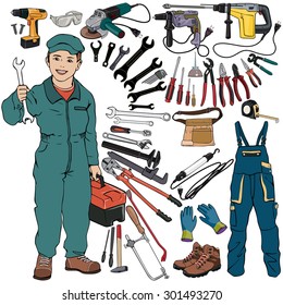 Vector illustration, mechanic gear, cartoon concept, white background.