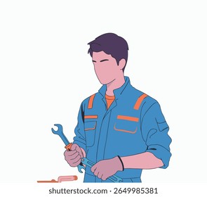 ilustração vetorial de mulher mecânica com ferramentas nas mãos.