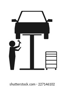 Vector illustration of a mechanic working on a car