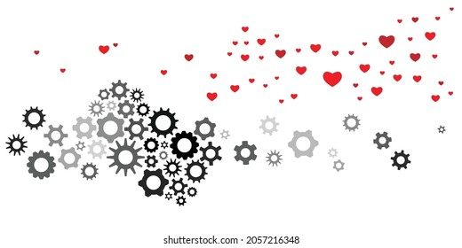 ilustración vectorial de engranajes mecánicos y corazones para la oposición entre sentimientos y lógica