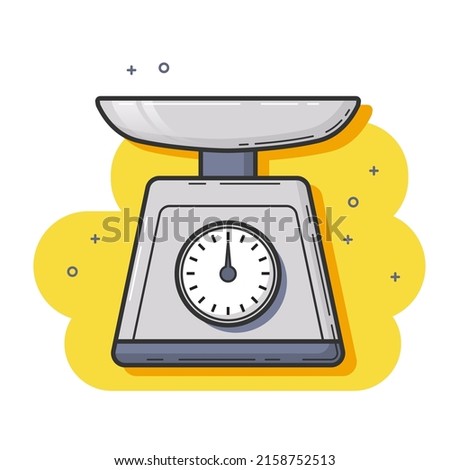 Vector illustration of mechanical kitchen scales. Retro style. An accessory for the kitchen. Weighing of products. Accuracy. Flat style Icon, Sketch