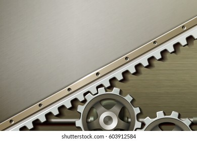 Vector illustration with mechanical moving elements. Metallic background with elements of mechanics. Steampunk.