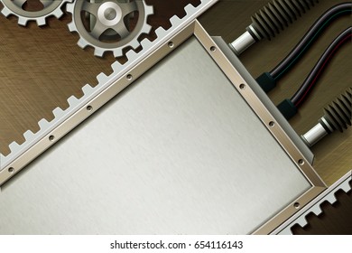 Vector illustration with mechanical moving elements. Metallic background with elements of mechanics. 