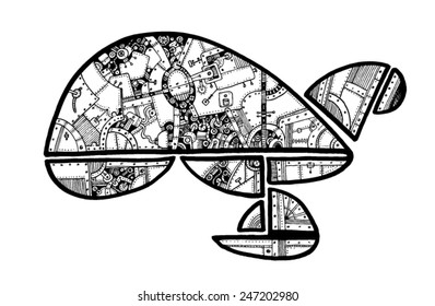 vector - illustration mechanical science fiction ship, installation, equipment, technical