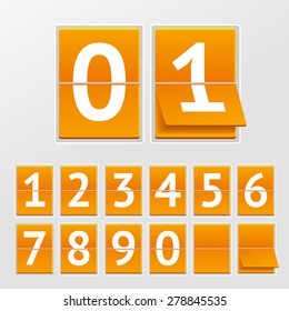 Vector illustration mechanical timetable White numbers on orange boards isolated on a grey background.