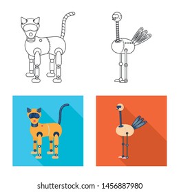 Vector illustration of mechanical toy and science sign. Set of toy and toy stock symbol for web.