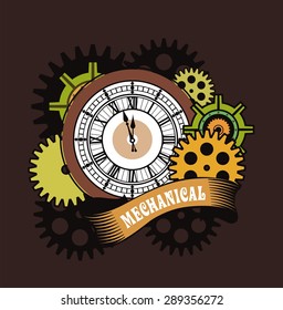 vector illustration of a mechanical watch with banners in the style of steam punk