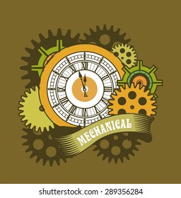 vector illustration of a mechanical watch with banners in the style of steam punk