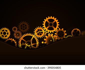 Vector illustration mechanism cogwheels on black background