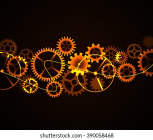 Vector illustration mechanism cogwheels on black background