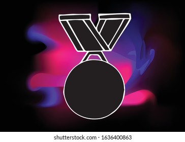 Vector Illustration of Medal or Award with Neon Background