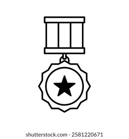 vector illustration of medal icon, simple representation of medal with star, often awarded for bravery, achievement or service