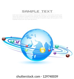 vector illustration of media icon around globe