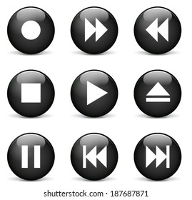Vector illustration of media player icons on white background