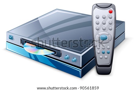 Vector illustration of media player and remote control on white background