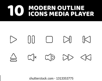 vector illustration media player set modern outline style icon